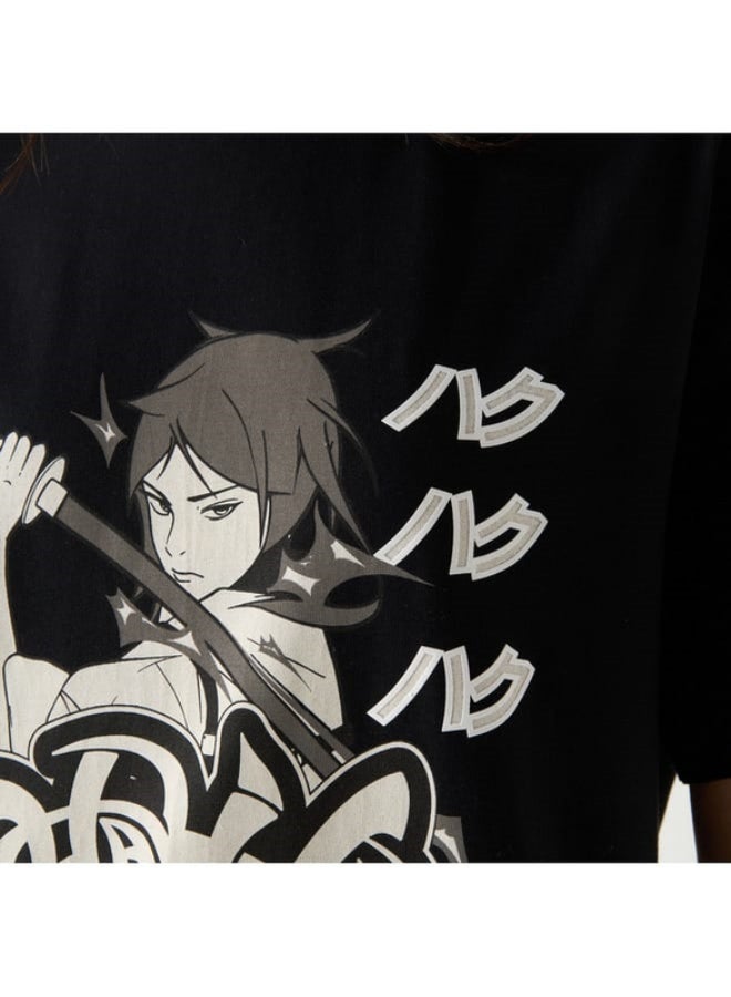 SP Characters Anime Print T-shirt with Crew Neck and Short Sleeves - Image 1