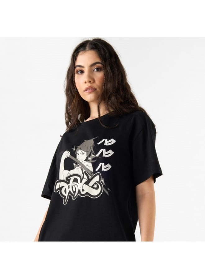 SP Characters Anime Print T-shirt with Crew Neck and Short Sleeves - Image 4