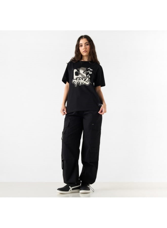 SP Characters Anime Print T-shirt with Crew Neck and Short Sleeves - Image 2