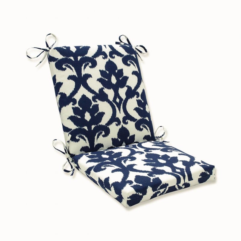 Pillow Perfect Pillow Perfect Damask IndoorOutdoor Solid Back 1 Piece Chair Cushion with Ties Squared Corner Deep Seat Weather and Fade Resistant 365 x 18 Blue Basalto Navy 