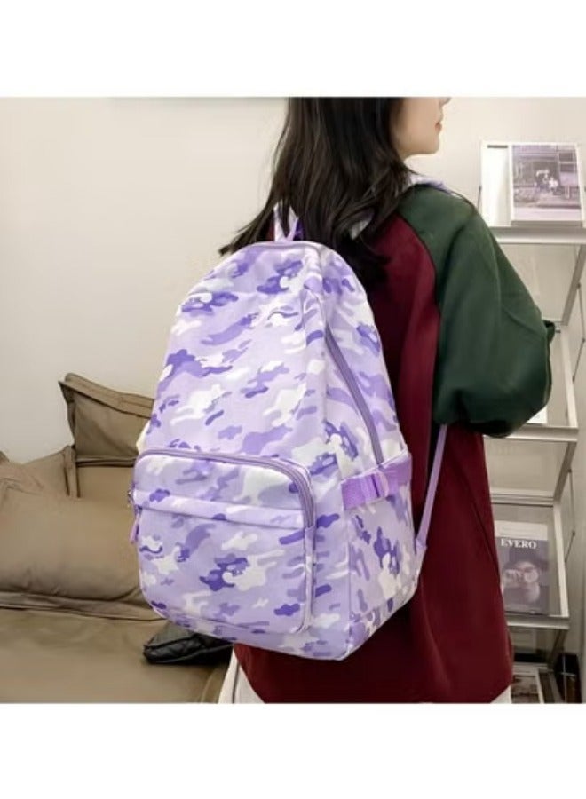 GGEROU حقيبة ظهر مدرسية للأطفال مجموعة حقيبة كتب مع صندوق غداء وحافظة أقلام حقيبة سفر لحاسوب محمول حقائب يومية غير رسمية، كامو بنفسجي - Image 4