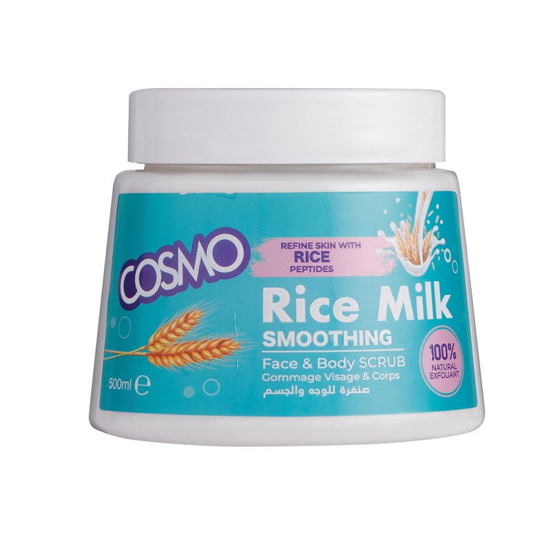 COSMO مقشر الوجه والجسم من كوزمو بحليب الأرز 500 مل، يزيل الرؤوس السوداء، الجلد الميت، مستخلصات طبيعية 100%، مقشرات تنظيف عميق، بشرة ناعمة وحريرية، للنساء والرجال