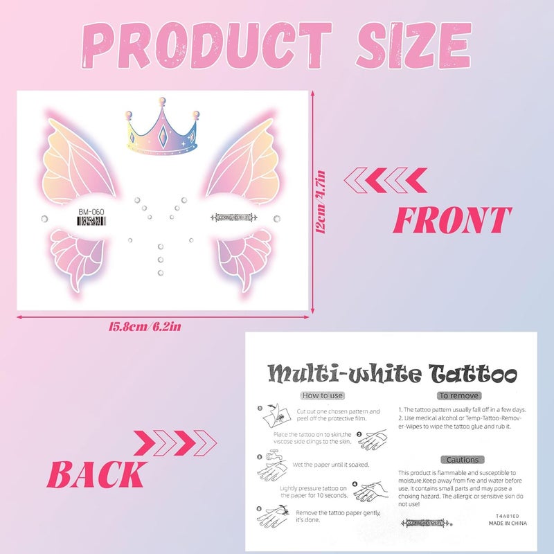 Konsait تاتو وجه كونسيت 20 ورقة للأطفال تاتو وجه حيوانات للأطفال الأولاد والبنات تاتو وجه نمر، عنكبوت، أرنب، فراشة، تاتو طلاء وجه للأطفال، ملصقات مكياج لحفلات عيد الميلاد والهالوين، هدايا حفلات - Image 2