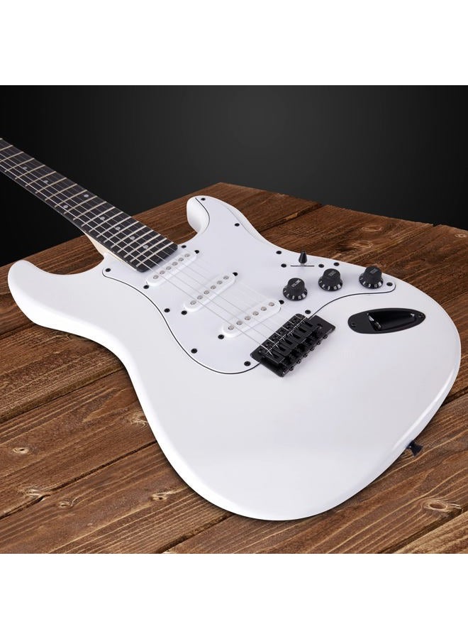 LyxPro 39 inch Electric Guitar Kit Bundle with 20w Amplifier, All Accessories, Digital Clip On Tuner, Six Strings, Two Picks, Tremolo Bar, Shoulder Strap, Case Bag Starter kit Full Size - White - Image 4