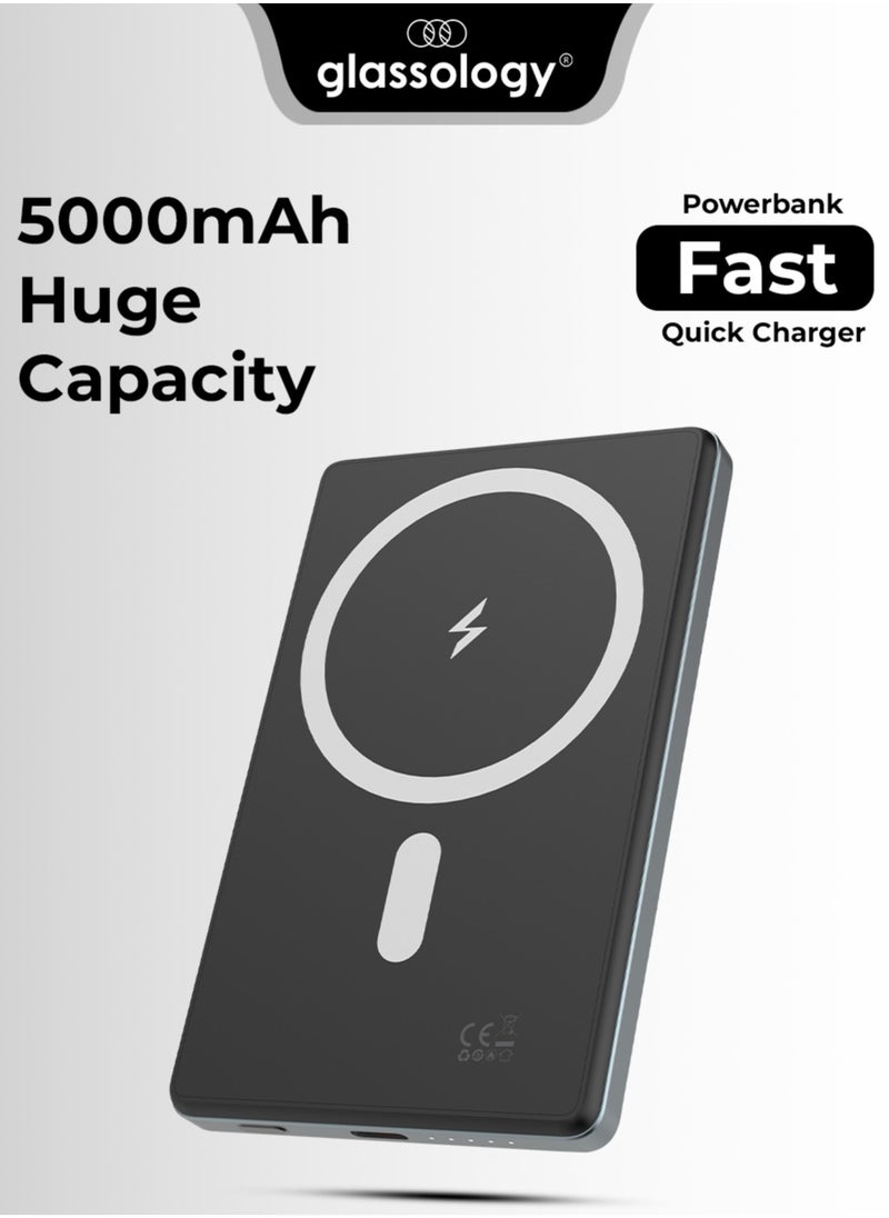 glassology - Ultra Slim Magsafe Power Bank 5000mAh, Wireless Portable Charger 15W Magnetic, Designed for MagSafe Battery Pack, PD USB-C Fast Charging for iPhone 15/14/13/12 Series - Image 1