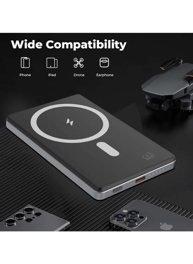 glassology - Ultra Slim Magsafe Power Bank 5000mAh, Wireless Portable Charger 15W Magnetic, Designed for MagSafe Battery Pack, PD USB-C Fast Charging for iPhone 15/14/13/12 Series - Image 1