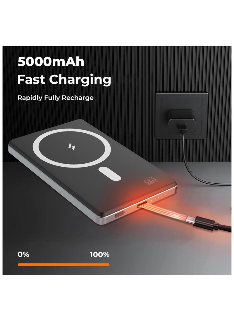 glassology - Ultra Slim Magsafe Power Bank 5000mAh, Wireless Portable Charger 15W Magnetic, Designed for MagSafe Battery Pack, PD USB-C Fast Charging for iPhone 15/14/13/12 Series - Image 1