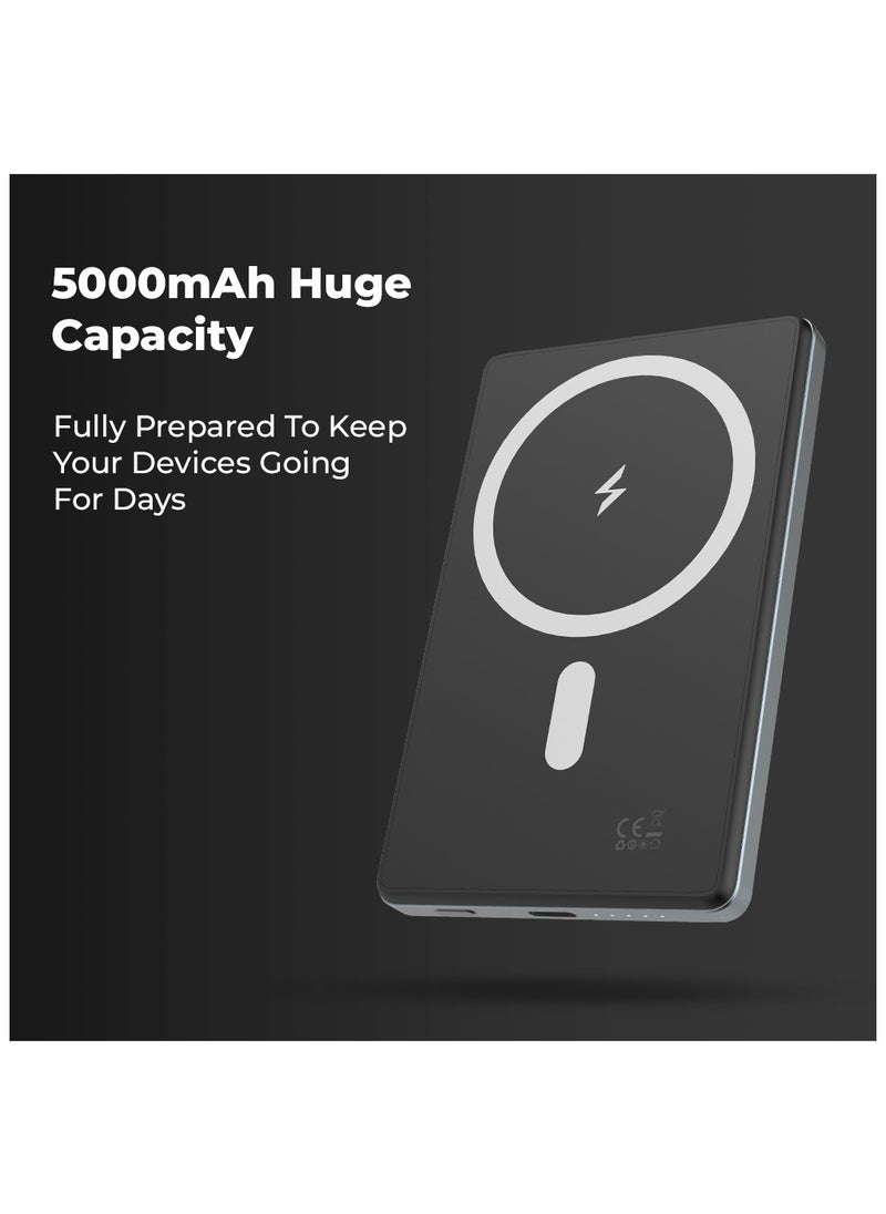 glassology - Ultra Slim Magsafe Power Bank 5000mAh, Wireless Portable Charger 15W Magnetic, Designed for MagSafe Battery Pack, PD USB-C Fast Charging for iPhone 15/14/13/12 Series - Image 1