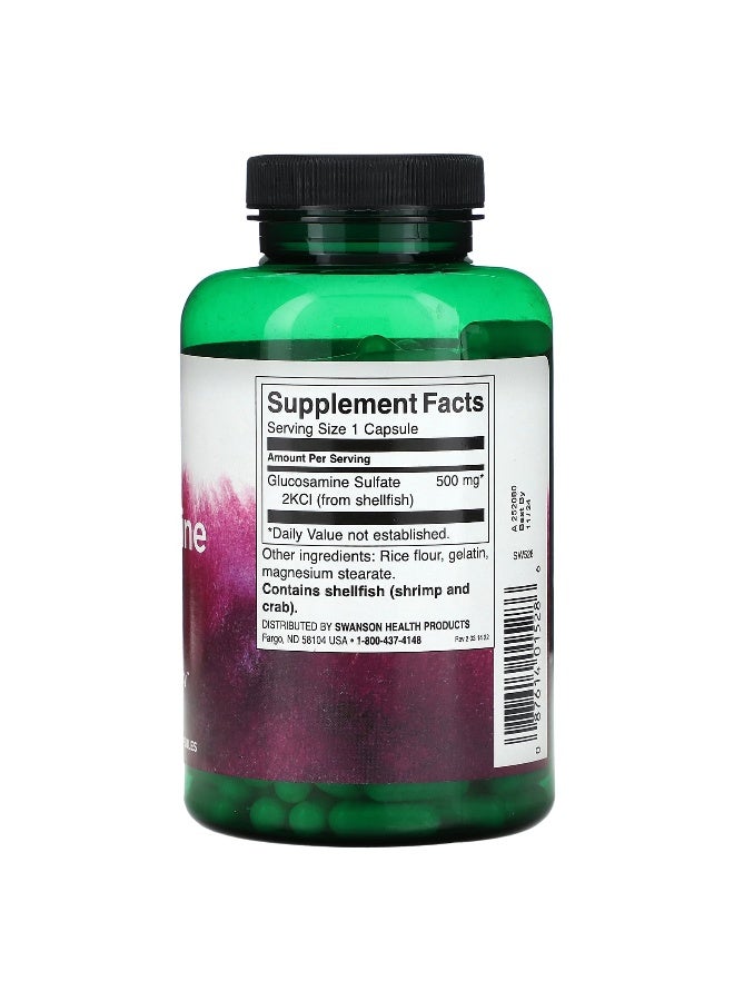 SWANSON Swanson, Glucosamine Sulfate 2KCI, 500 mg, 250 Capsules - Image 2