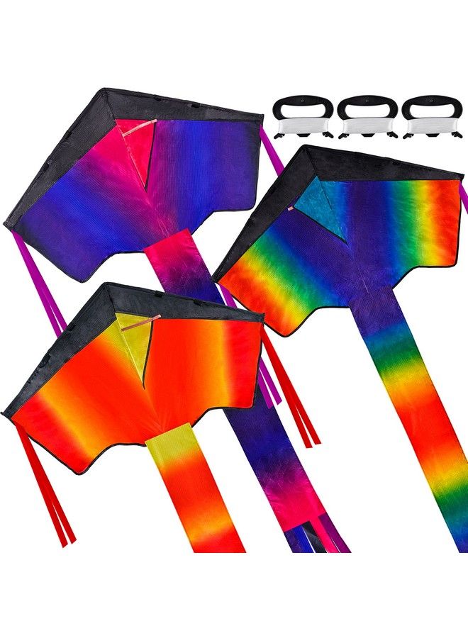 JOYIN 3 Packs Delta Rainbow Kite Warm And Cold Color Easy To Fly Huge Kites For Kids And Adults With 262.5 Ft Kite String Large Delta Beach Kite For Outdoor Games And Activities - Image 2