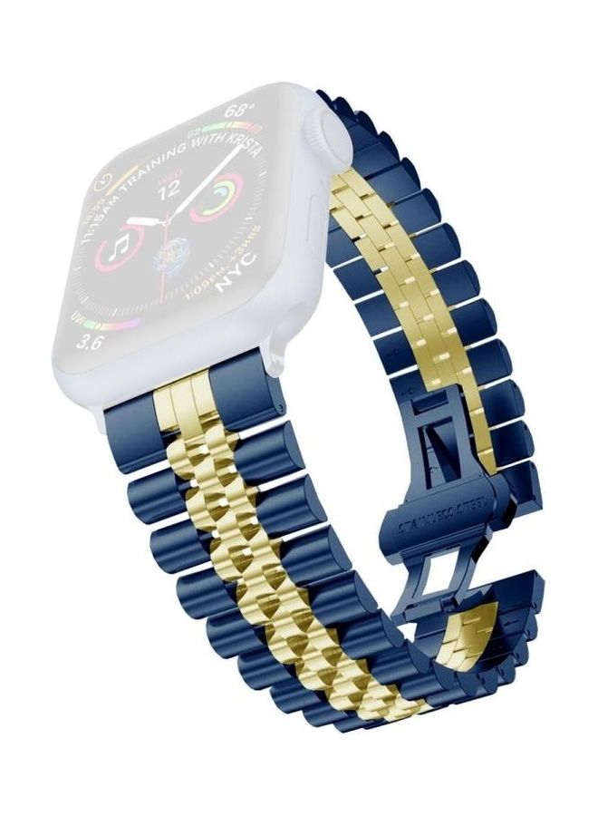 NIBEMINENT Man Five Beads Replacement Watchbands For Apple Watch Series 7 45mm/6 & SE 5 4 44mm/3 2 1 42mm Blue/Gold - Image 1