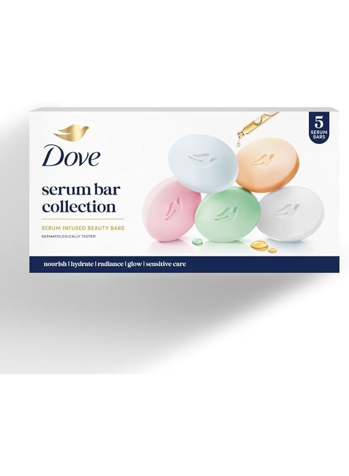 Dove Serum Bar Soap Variety Pack of 5 Nourishing Bars 125g Each Cream Fresh Pink Sandal and Sensitive