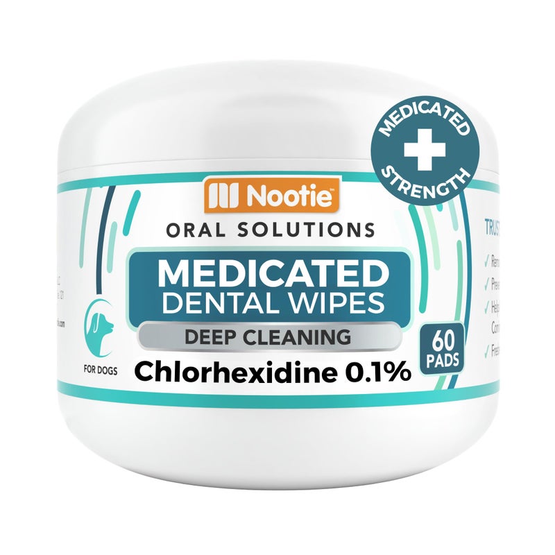 Nootie Medicated Dental Wipes for Dogs, Cleans Teeth and Freshens Breath for Dogs - Prevents Plaque and Tartar Dog Oral Care, 60 Count - Image 1