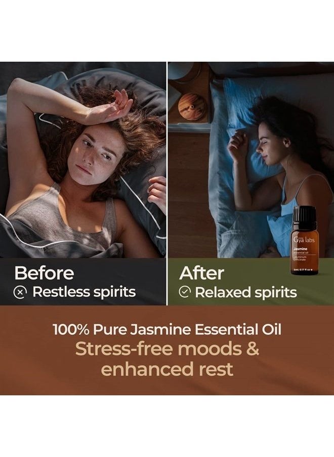 gya labs - Jasmine Essential Oil for Diffuser & Aromatherapy - 100% Natural Jasmine Oil Essential Oil for Diffuser, Skin, Hair, Massage & Aromatherapy (0.17 fl oz) - Image 1