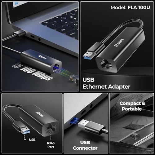 Foxin USB to LAN Ethernet Adapter, 100 Mbps Network LAN Speed, RJ45 LAN Port, 9 cm Cable, for Windows/Mac/Linux, Compatible with Laptop, Desktop, Gaming Console | FLA 100U (Black) - Image 2