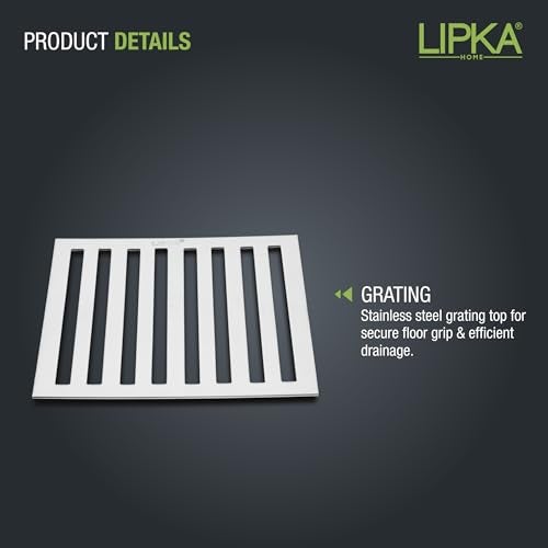 LIPKA 6 x 6 Inches Vertical Grating Floor Drain | Premium Stainless Steel Drain Cover for Bathroom, Kitchen, Balcony, Terrace, Commercial Use | Rust-Free & Anti-Clog Square Drain Trap - Image 4