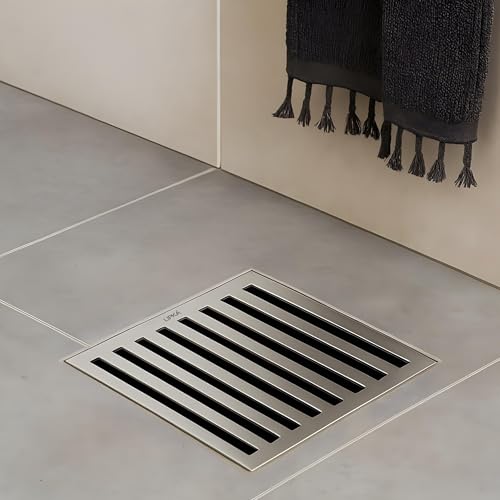LIPKA 6 x 6 Inches Vertical Grating Floor Drain | Premium Stainless Steel Drain Cover for Bathroom, Kitchen, Balcony, Terrace, Commercial Use | Rust-Free & Anti-Clog Square Drain Trap - Image 1