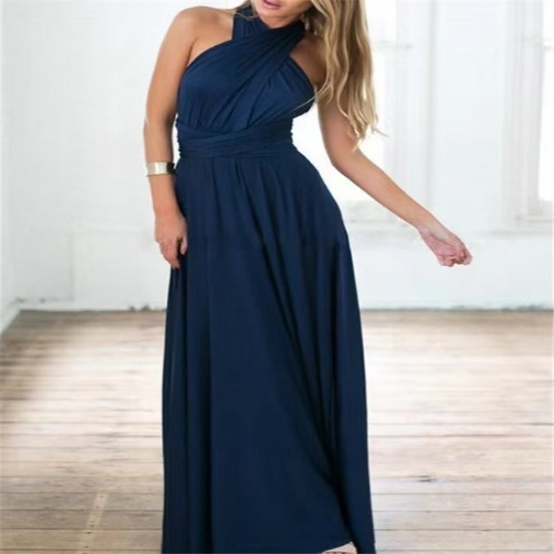 New Women's Solid Color Multi-Way Tie Red Evening Dress - Image 4