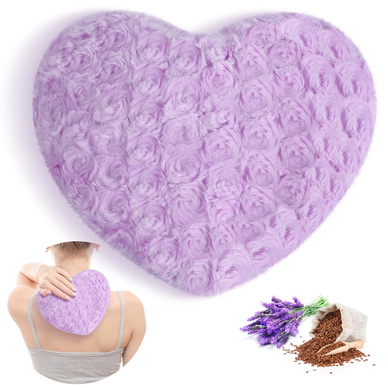 Atsuwell Microwavable Heating Pad Warm Compress Moist Heating Pack Scented Lavender Throw Pillow and Flaxseed Fluffy Microwave Heat Pad for Joints Neck Back Muscle Purple