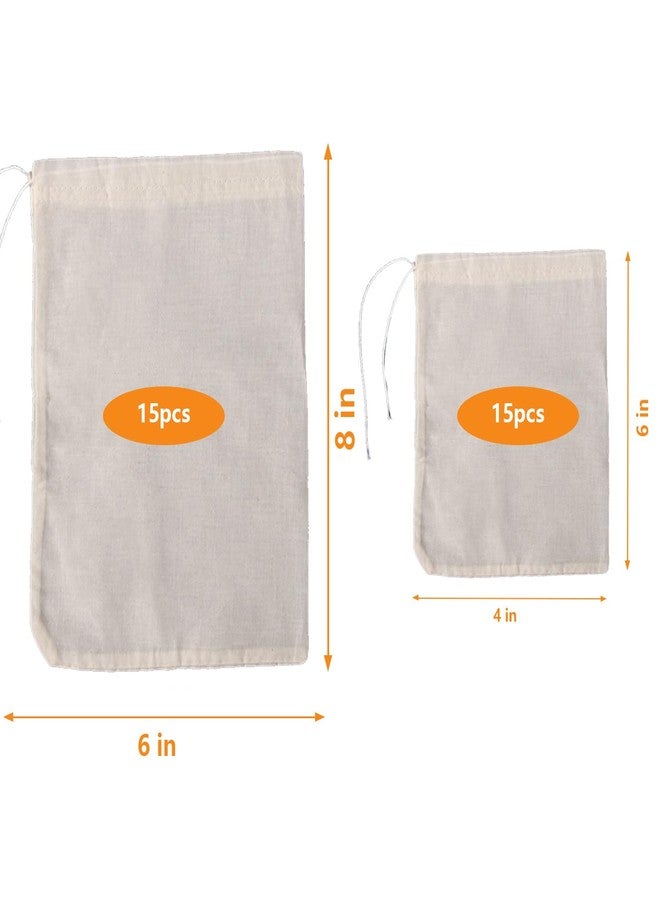 Lukdin 30 Pcs Natural Cotton Spice Bags for Cooking:4x6,6x8Reusable Tea Filters with Drawstring, Ideal for Straining Soups, Herb Sachets & Cold Brew (Food-Grade Cotton). (4x6"15pcs，6x8"15pcs) - Image 2