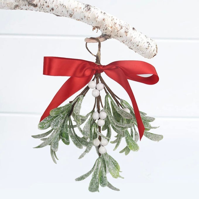 ARTIFICIAL MISTLETOE FROSTED FAKE MISTLETOE DECORATION FOR DOORWAY PICK HANGING CHRISTMAS ORNAMENT FAKE MISTLE TOE HANGING ORNAMENT