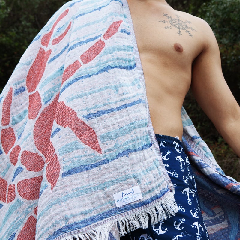 Anemoss Turkish Peshtemal Bath Towel, Large Size 100x180cm, Crab Pattern Design, 100% Cotton Soft & Quick Dry Material, Versatile Use for Beach, Pool and Bath, Peshtemal Bath Towel - Image 5