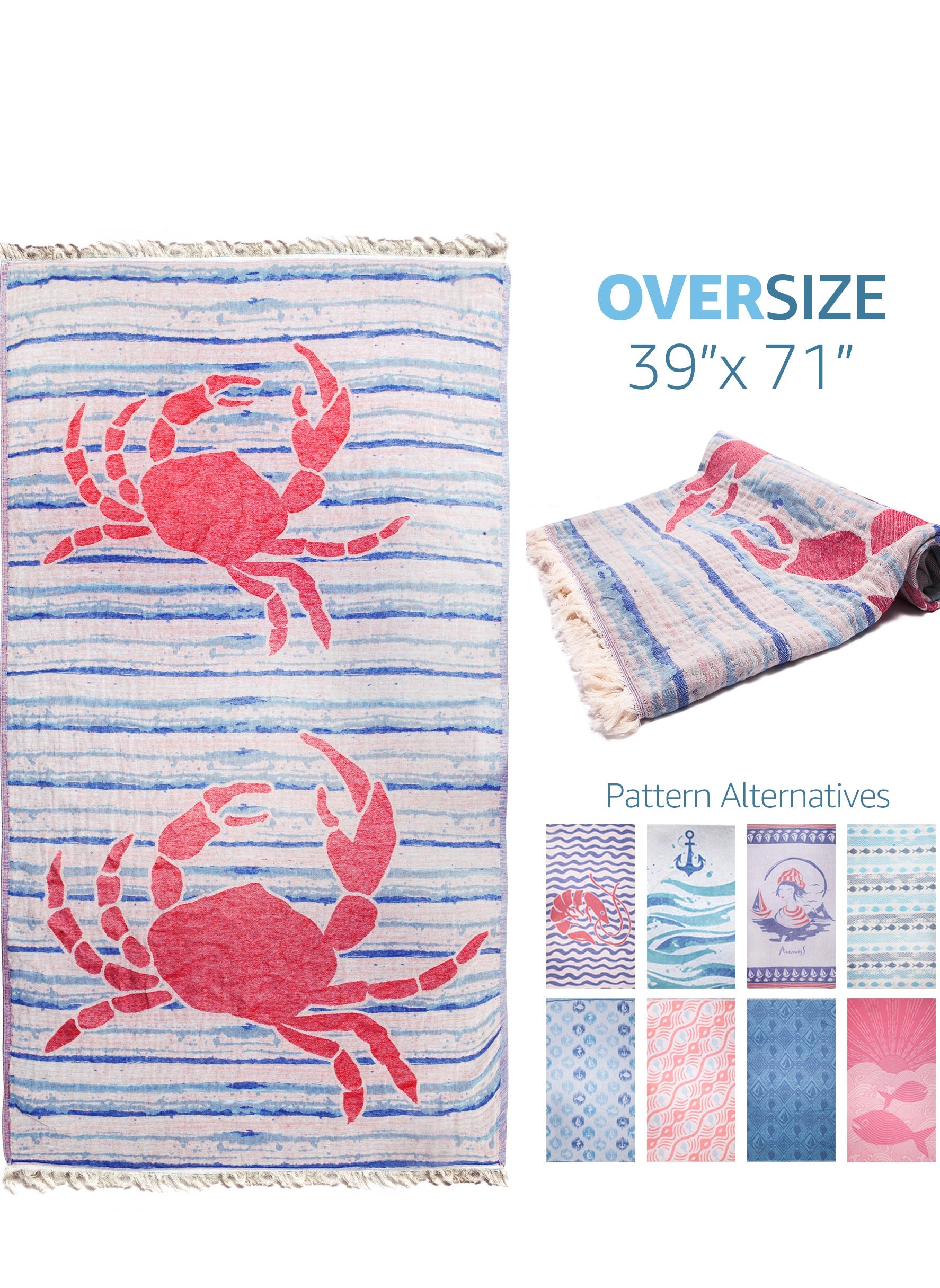 Crab Patterned Turkish Peshtemal 100% Cotton 