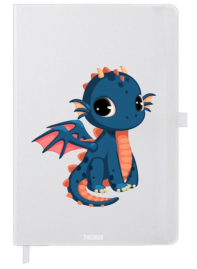 Theodor Designer A5 Thick White Hardcover Notebook Dragon - Image 1