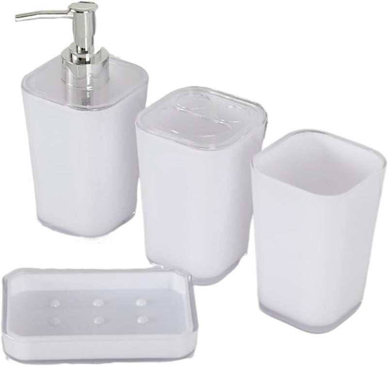 Soap Dispenser Set Bathroom Accessories 4Pcs/Set Bathroom Gadgets Soap Dispenser Cup Soap Dish Toothbrush Holder(White) - Image 1