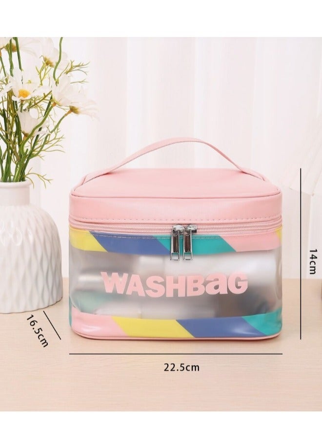 حقيبة مكياج كبيرة للسفر حقيبة مستحضرات التجميل حقيبة أدوات الزينة مقاومة للماء للفتيات والنساء-وردى - Image 4