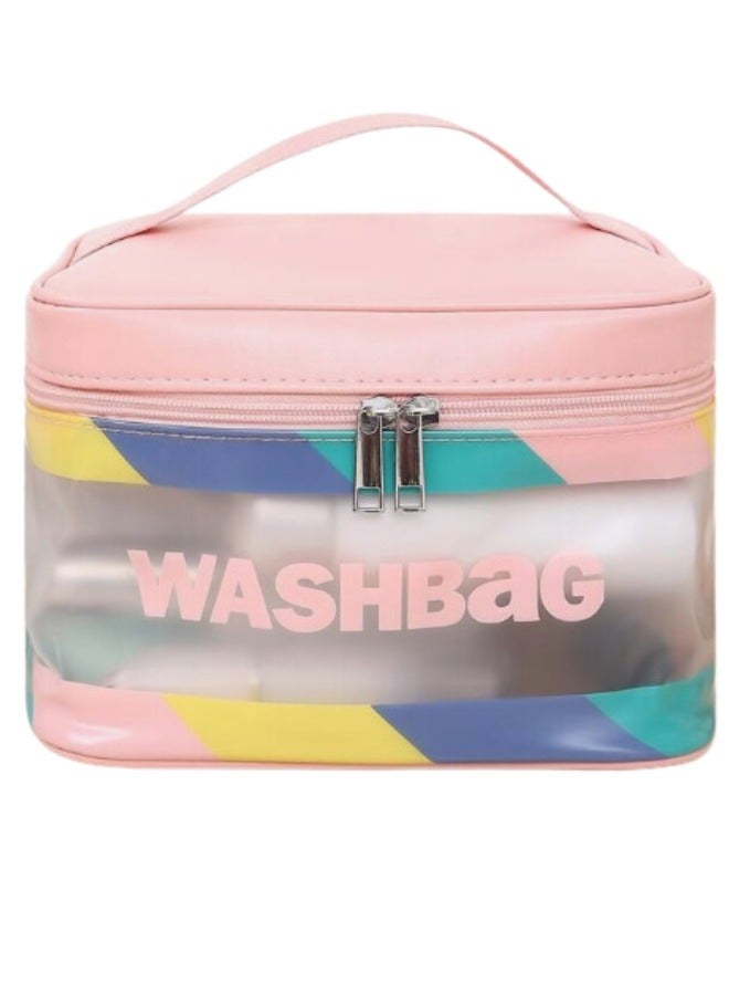 حقيبة مكياج كبيرة للسفر حقيبة مستحضرات التجميل حقيبة أدوات الزينة مقاومة للماء للفتيات والنساء-وردى - Image 1