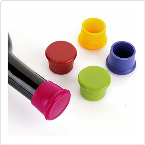 Ziaon Pack of 4 Assorted Colors Silicone Reusable Wine Bottle Caps/Beer Sealer Cover - Image 1
