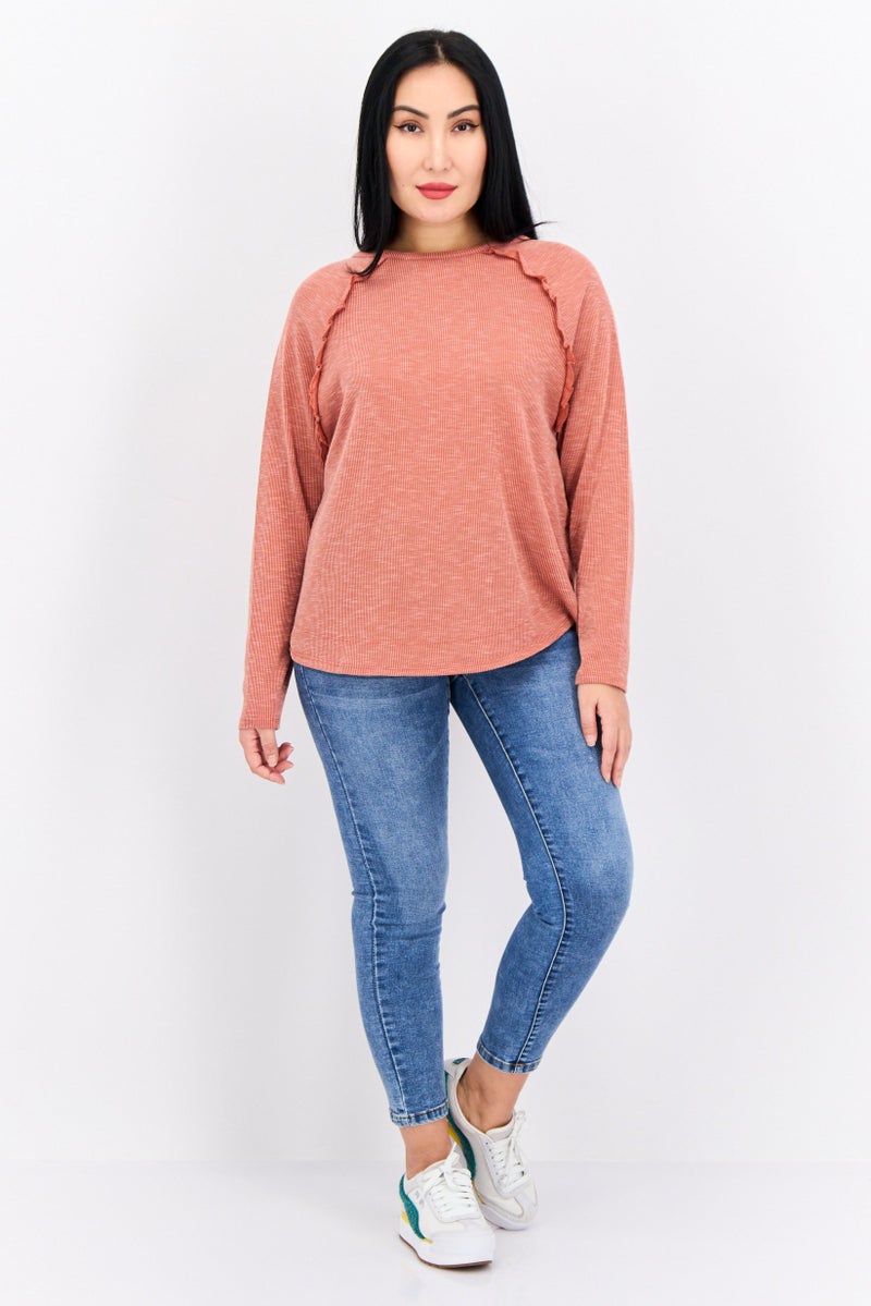 89th + Madison Women Crew Neck Micro Stripe Long Sleeves Sweatshirt, Rusty Red - Image 4