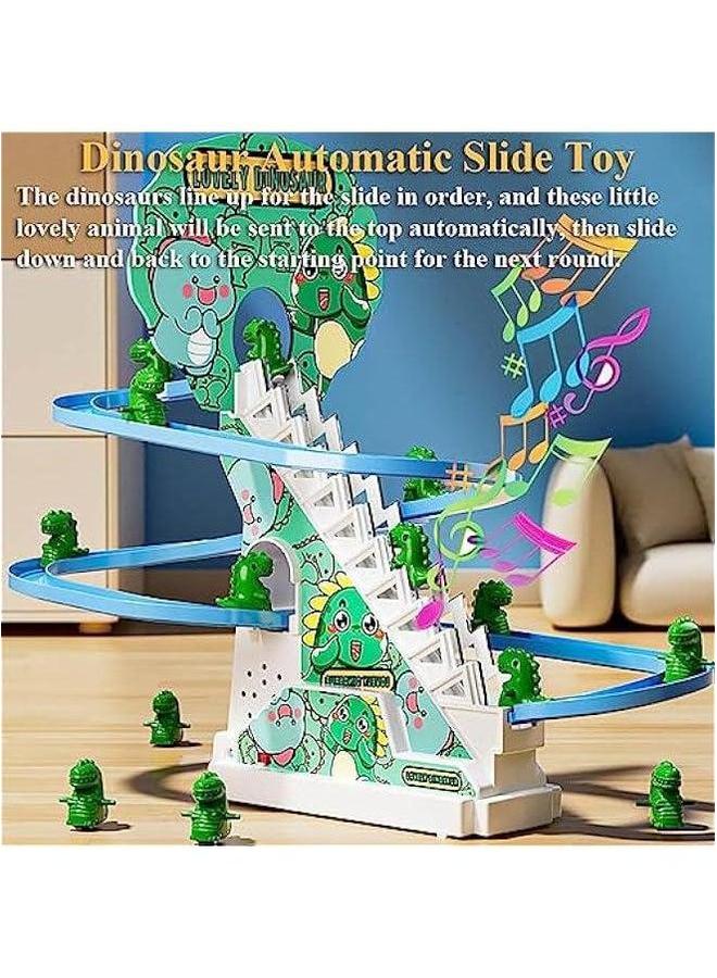 Dinosaur Slide Toy Set, Funny Dino Escalator Automatic Stair-Climbing Cartoon Race Track Set Little Lovely with Lights and Music - Image 2