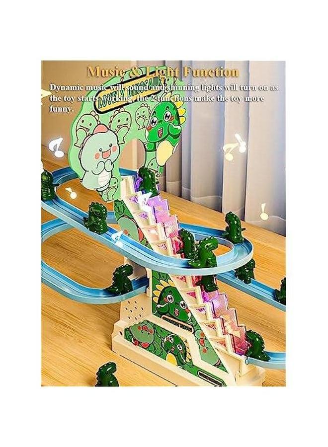 Dinosaur Slide Toy Set, Funny Dino Escalator Automatic Stair-Climbing Cartoon Race Track Set Little Lovely with Lights and Music - Image 4