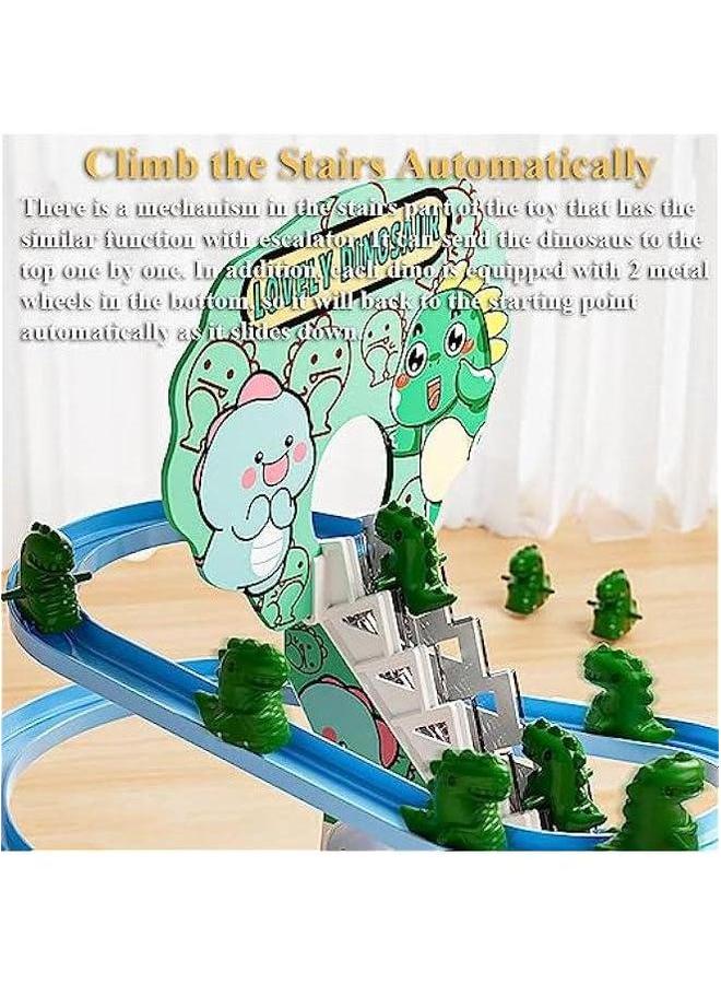 Dinosaur Slide Toy Set, Funny Dino Escalator Automatic Stair-Climbing Cartoon Race Track Set Little Lovely with Lights and Music - Image 3