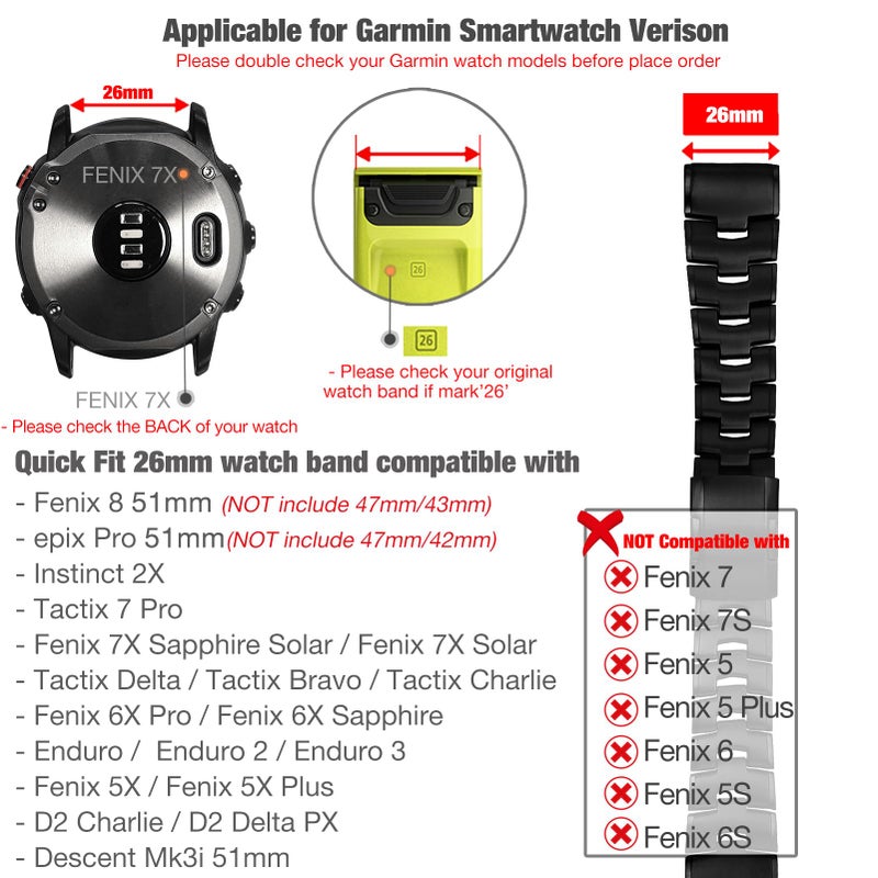 Abanen Titanium Watch Bands for Fenix 8 51mm / epix Pro 51mm/ Fenix 6X / Fenix 5X / Fenix 7X / Enduro, Quick Fit Wristband Strap with Stainless Steel Buckle for Garmin Tactix Delta,Black - Image 3