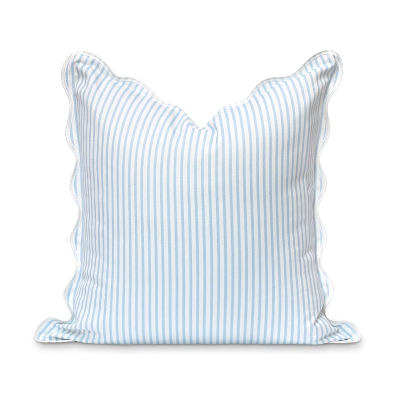Hofdeco Premium Coastal Patio Indoor Outdoor Scalloped Throw Pillow Cover Only 20x20 Water Repellent for Backyard Couch Baby Blue Print Stripes - Image 2