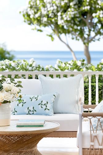 Hofdeco Premium Coastal Patio Indoor Outdoor Scalloped Throw Pillow Cover Only 20x20 Water Repellent for Backyard Couch Baby Blue Print Stripes - Image 3