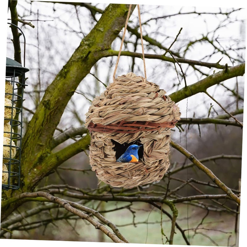 Natural Grass Woven Bird Nest Hanging House for Outdoor Backyard Decor 2 Pack - Image 5