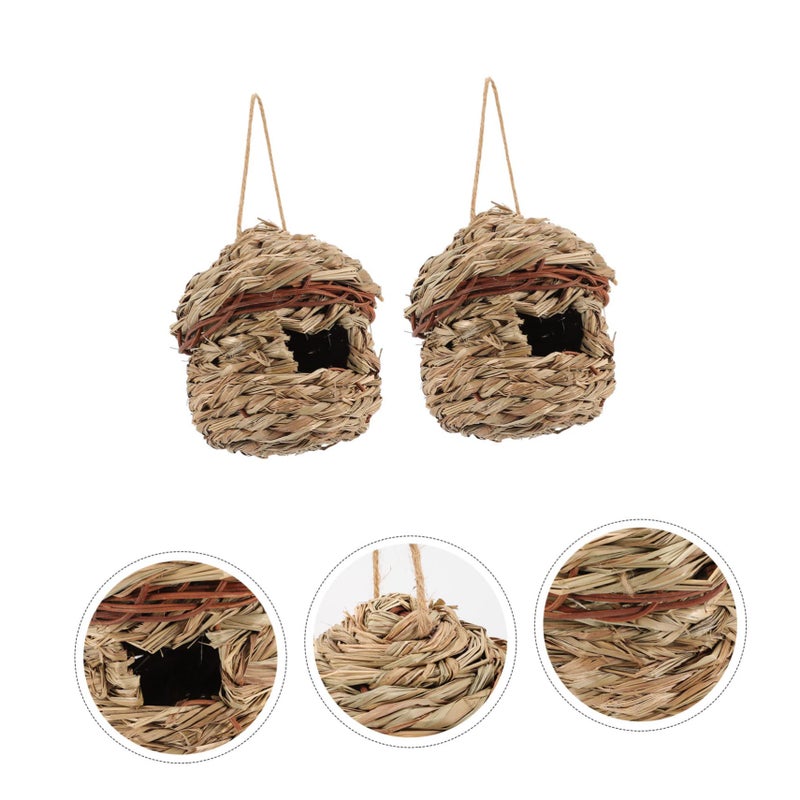 Natural Grass Woven Bird Nest Hanging House for Outdoor Backyard Decor 2 Pack - Image 3