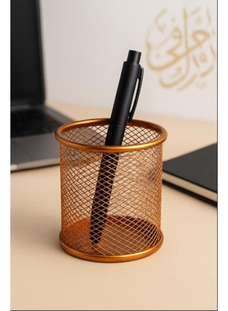 2-Pack Heavy Duty Gold Wire Mesh Pen Cups & Pots - Metal Mesh Desk Organizer, Pen & Pencil Holder for Office, Home, Classroom - Durable Space-Saving Desk Storage, Office Supplies Accessories - Image 3