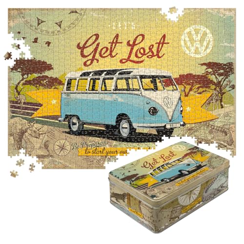 Nostalgic Art NostalgicArt Retro Puzzle 1000 Pieces 189 x 268 VW Bulli Lets Get Lost VW Bus Gift idea Official License Product OLP for Adults Packed in a tin Box - Image 1