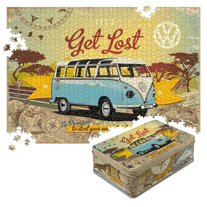 Nostalgic Art NostalgicArt Retro Puzzle 1000 Pieces 189 x 268 VW Bulli Lets Get Lost VW Bus Gift idea Official License Product OLP for Adults Packed in a tin Box - Image 3