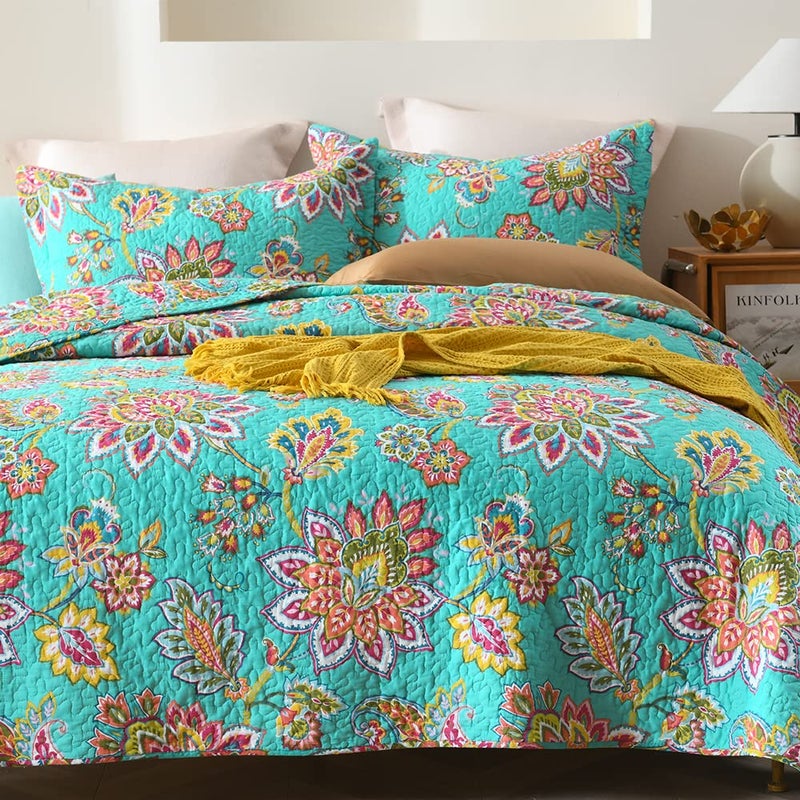 VISIMISI Cotton Bedspread Quilt Sets Reversible Bedding Coverlet Sets Comforter Paisley Floral Bedspread (Green Vintage Floral, King Size) - Image 5