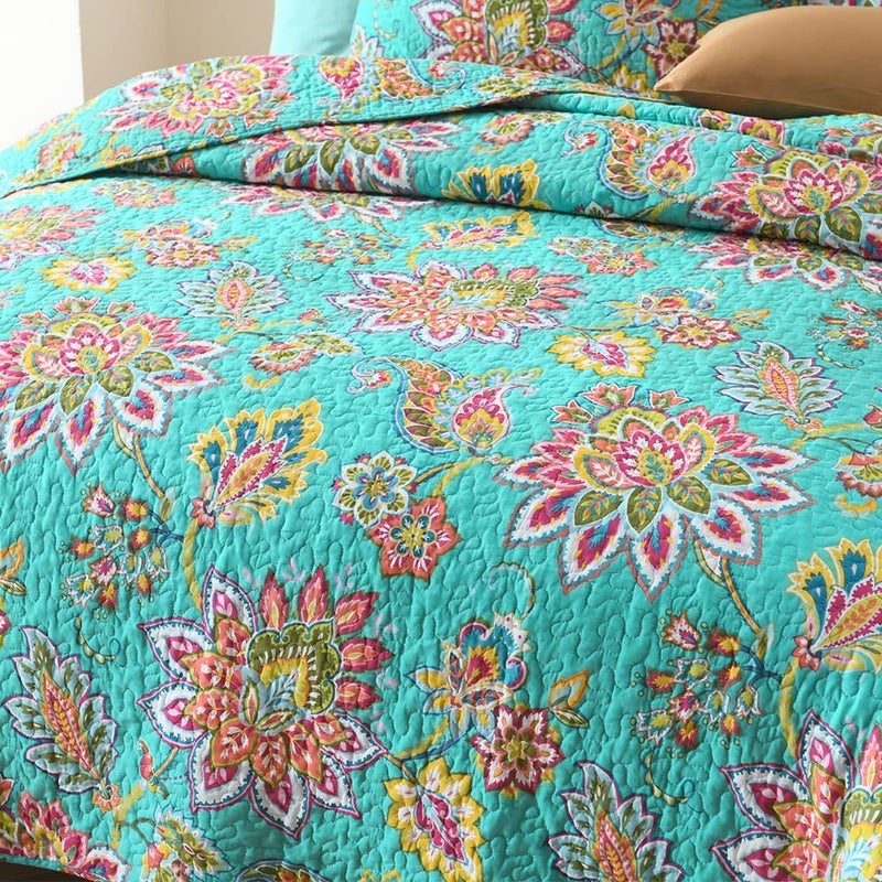 VISIMISI Cotton Bedspread Quilt Sets Reversible Bedding Coverlet Sets Comforter Paisley Floral Bedspread (Green Vintage Floral, King Size) - Image 4