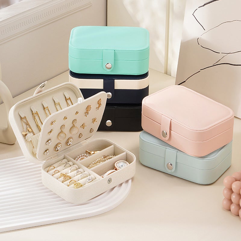 Portable Home Jewelry Box Casserole Leather Earrings Earrings Ring Necklace Jewelry Box Storage Box Simple Korean Version(Black, 16*11.5*5cm) - Image 2