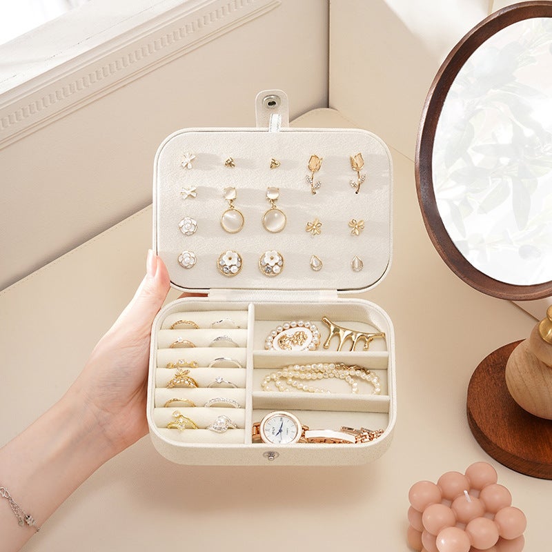 Portable Home Jewelry Box Casserole Leather Earrings Earrings Ring Necklace Jewelry Box Storage Box Simple Korean Version(Black, 16*11.5*5cm) - Image 4