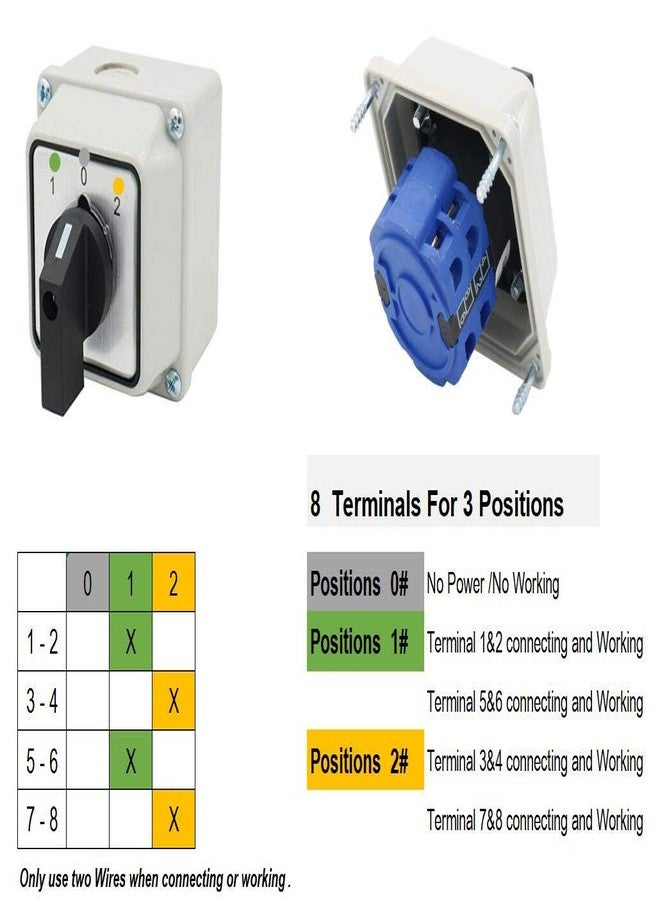 Baomain Universal Rotary Changeover Switch SZW26-20/D202.2D-W with Wider Master Switch Exterior Box 660V 20A 3 Position 2 Phase (3.15"x3.15"x3.7") - Image 2