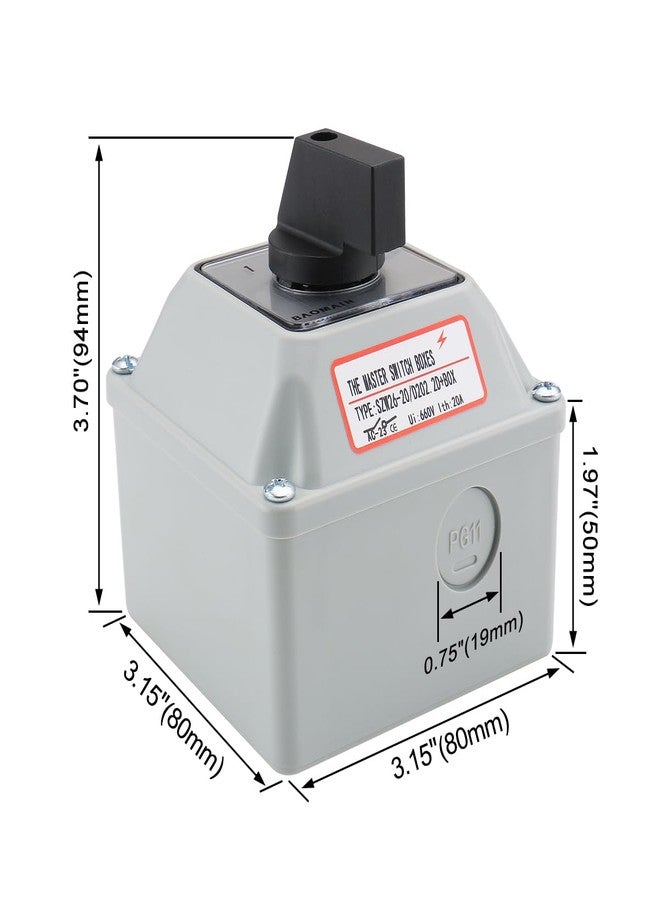 Baomain Universal Rotary Changeover Switch SZW26-20/D202.2D-W with Wider Master Switch Exterior Box 660V 20A 3 Position 2 Phase (3.15"x3.15"x3.7") - Image 3